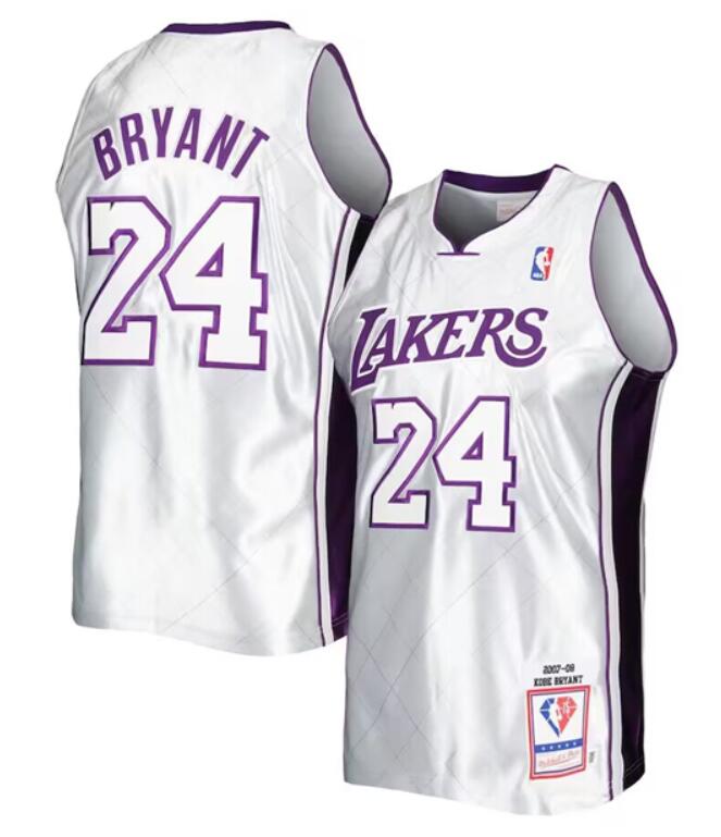 Men's Los Angeles Lakers Active Player Custom Silver 2007-08 Hardwood Classics 75th Anniversary Mitchell & Ness Stitched Basketball Jersey Men's Los Angeles Lakers Active Player Custom Silver 2007-08 Hardwood Classics 75th Anniversary Mitchell & Ness Stitched Basketball Jersey